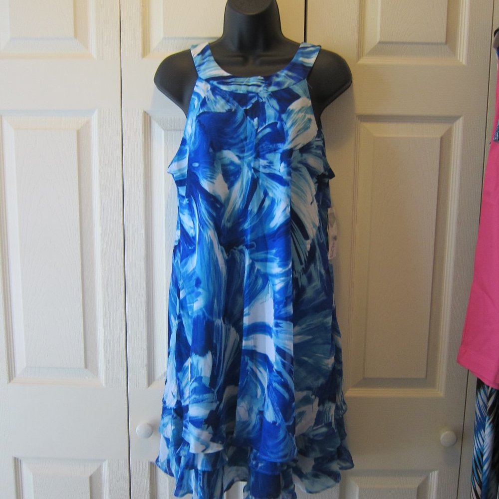Studio One NWT Bright Teal & Royal blue Flirty Halter Dress size 10 Washable - Picture 2 of 7